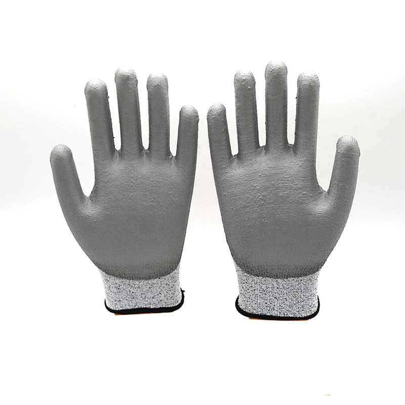 Level 5 Cut Resistant Gloves PPE Workwear Factory Grey PU Coated Non Cut Gloves to Work with Sheet Metal