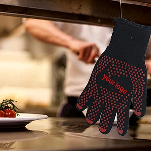 Custom Logo Black Aramid Barbeque Oven Mitts OEM For Kitchen Cooking 932F Extreme Heat Resistant BBQ Grill Gloves