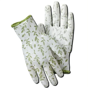 Leaf Print Seamless Knit PU Coated Garden Gloves