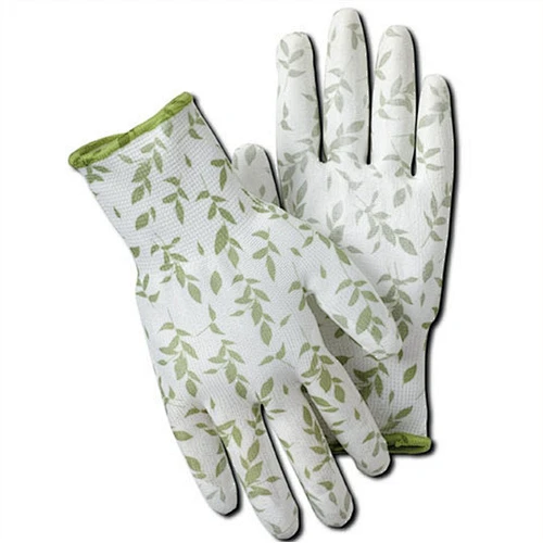 Leaf Print Seamless Knit PU Coated Garden Gloves