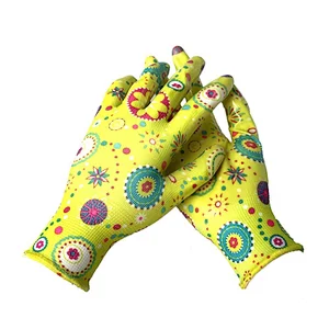 Women Lady Flower Printed Floral Nitrile Coated Gloves Garden Glove