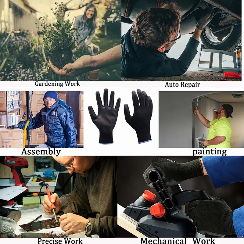 Durable Polyurethane PU Coated Work Gloves Texture Grip and Comfort Stretch Fit Safety Washable Men's Blake XL Work gloves