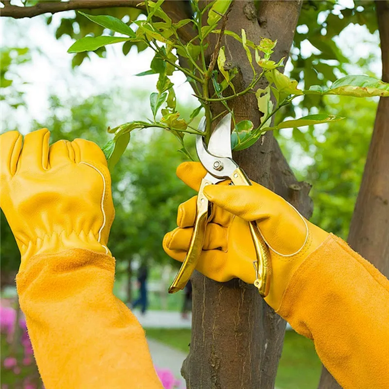 Men Women Long Forearm Gardening Gauntlet Rose Flower Pruning Protection Anti Cut Proof Hand Work Driving Leather Garden Gloves