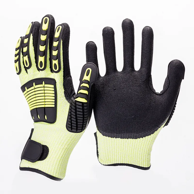 HPPE Sandy Nitrile Coated Oilfield Cut Resistant Anti Vireration Shock TPR Impact Gloves Mechanic Glove