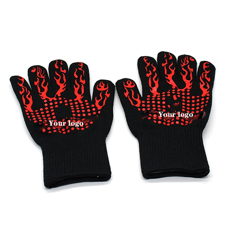 14 inch Professional Heat Resistant Oven BBQ Gloves with Silicone Grip for Food