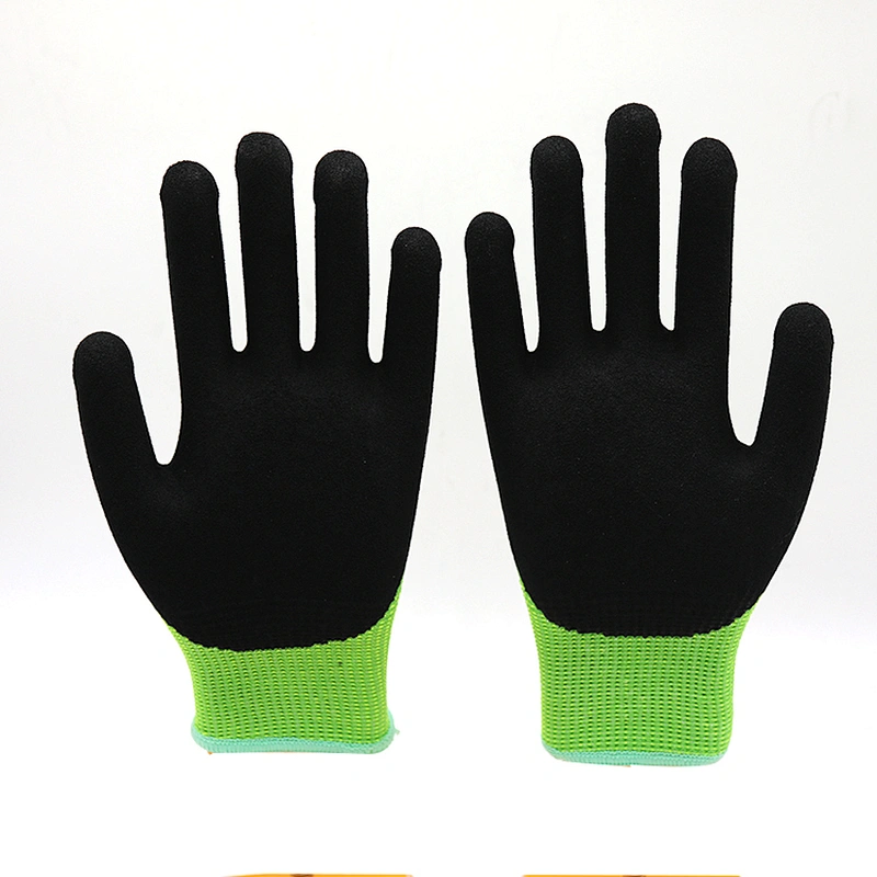 Green Cut 5 Sand Finish Nitrile Palm Gloves High Level Cut Resistant U2 Work Gloves Anti Cut Gloves For Pulp And Paper