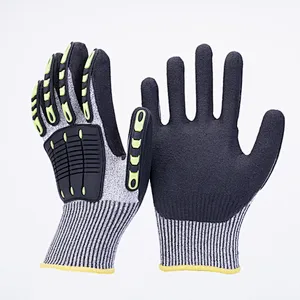 HPPE Sandy Nitrile Coated Oilfield Cut Resistant Anti Vireration Shock TPR Impact Gloves Mechanic Glove