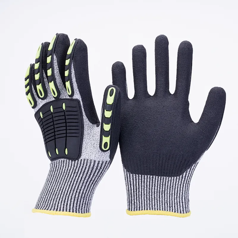 HPPE Sandy Nitrile Coated Oilfield Cut Resistant Anti Vireration Shock TPR Impact Gloves Mechanic Glove