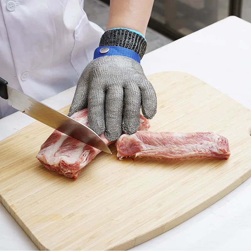 HY RTS A9 Cut Level 316L Stainless Steel Wire Knit Butcher Slaughter Work Gloves for Meat Cutting Fishing