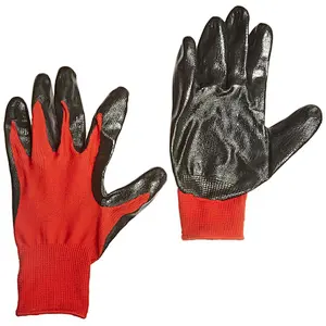 13G Red Polyester Industrial Wholesale Hand Nitrile Coated Work Gloves