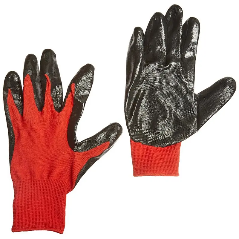 13G Red Polyester Industrial Wholesale Hand Nitrile Coated Work Gloves