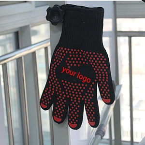 Custom Logo Black Aramid Barbeque Oven Mitts OEM For Kitchen Cooking 932F Extreme Heat Resistant BBQ Grill Gloves