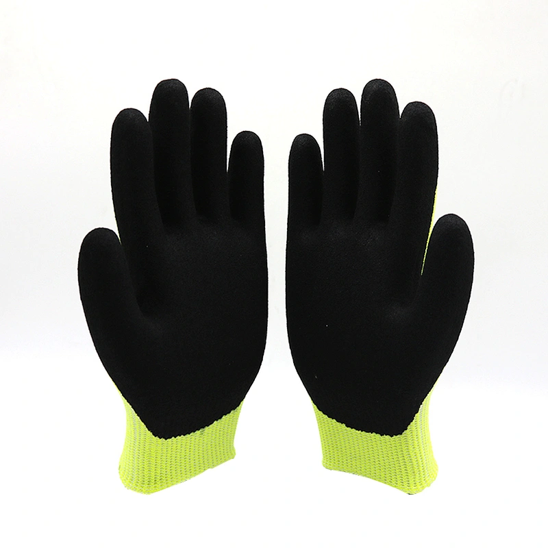 Yellow U2 Cut Resistant Gloves Super-Sandy Nitrile Coated On Palm Level 5 Abrasion Anti Cut Gloves For Machine Operation