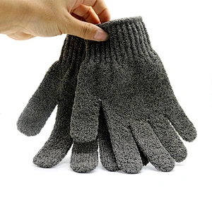 Natural Bamboo Charcoal Fiber Dual Texture Deep Cleaning Shower Bath Gloves Exfoliating Body Scrubber Massage Mitts