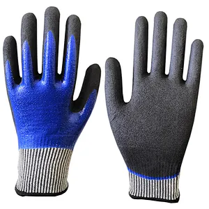 Oil Water Proof Blue Double Coated Cut Resistant Safety Work Glove With Sandy Nitrile Superior Grip Palm For Automotive Industry
