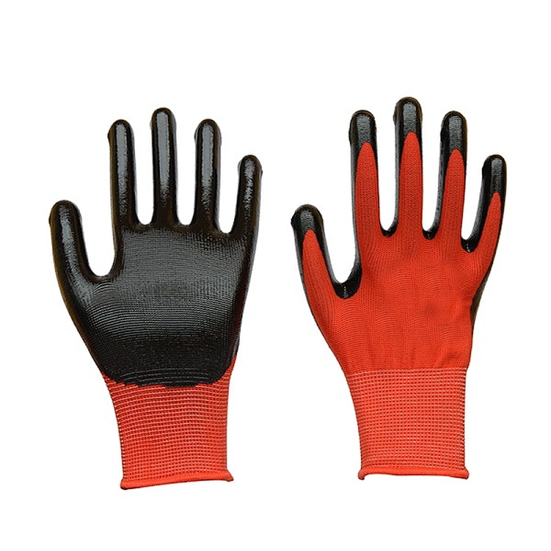 13G Red Polyester Industrial Wholesale Hand Nitrile Coated Work Gloves
