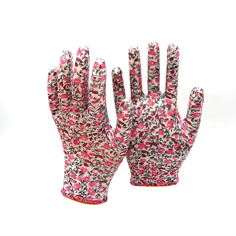 13 g polyester nylon seamless knit Nitrile plam coated safety working gardening top fit gloves