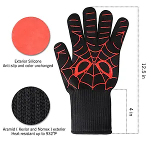 BK16 Non Slip Silicone Coated Oven Mitts, BBQ Grill Heat Resistant Gloves