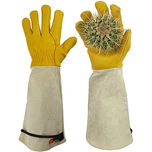 Cow Leather Gardening Gloves with Forearm Protection, Natural