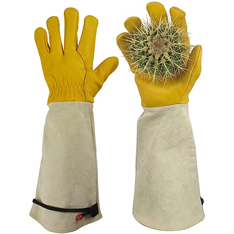 Cow Leather Gardening Gloves with Forearm Protection, Natural
