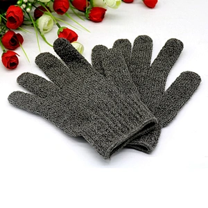 Natural Bamboo Charcoal Fiber Dual Texture Deep Cleaning Shower Bath Gloves Exfoliating Body Scrubber Massage Mitts
