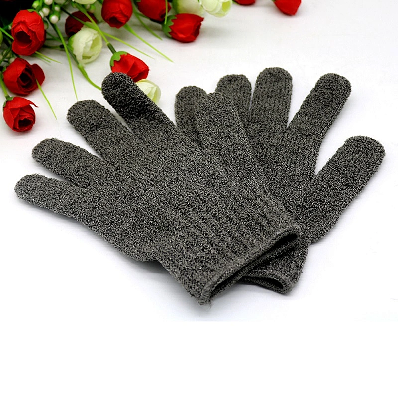 Natural Bamboo Charcoal Fiber Dual Texture Deep Cleaning Shower Bath Gloves Exfoliating Body Scrubber Massage Mitts