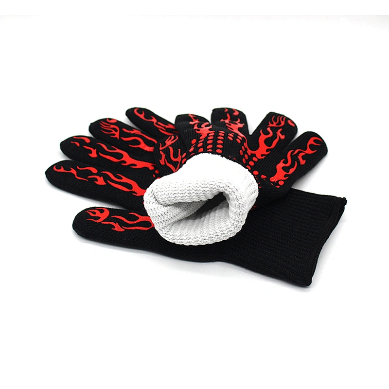 14 inch Professional Heat Resistant Oven BBQ Gloves with Silicone Grip for Food