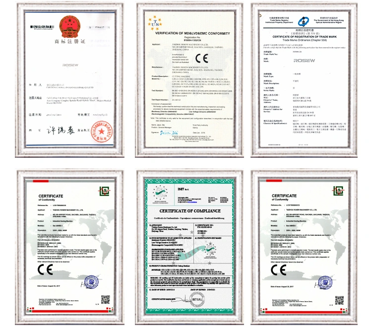 Taizhou Rosew Machinery Co., Ltd. Sewing machine certificate