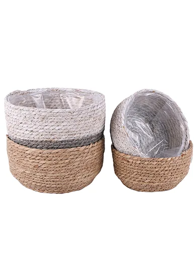 Straw Plant Basket, Large Straw Basket