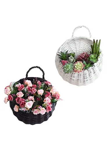 Black Woven Basket, Small Wicker Basket with Handle