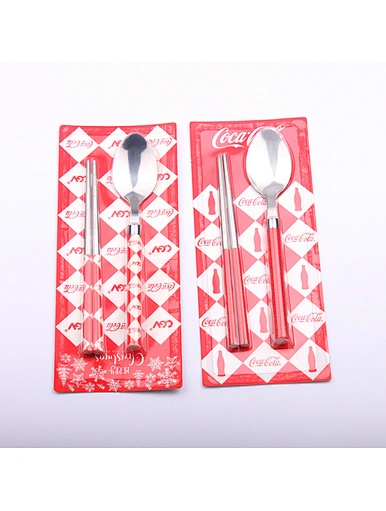 plastic handle spoon and chopsticks with card