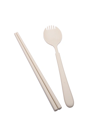reusable plastic cutlery set, salad spoon and chopsticks