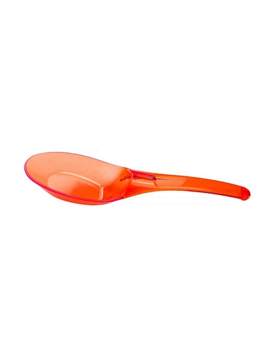 red plastic soup spoon