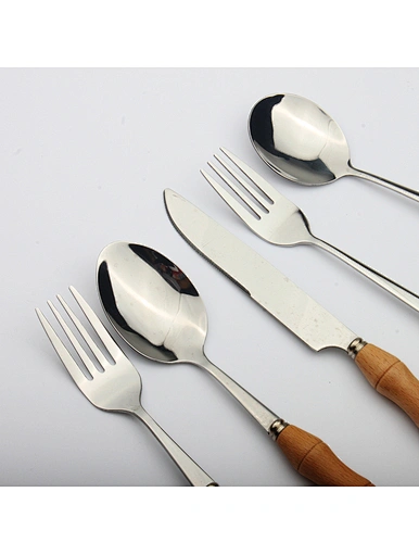 mirror polished wooden handle silverware set