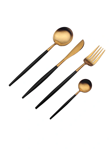 black 24 piece gold cutlery set