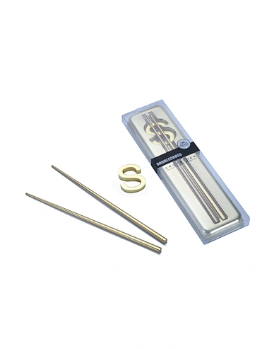 gold metal chopsticks with case
