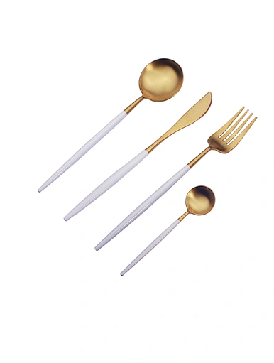 white 24 piece gold cutlery set