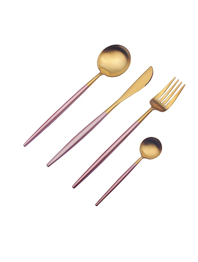 pink 24 piece gold cutlery set