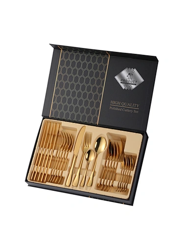 24 piece stainless steel cutlery set with wooden box