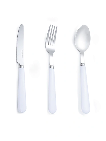 white handle cutlery set with plastic handle