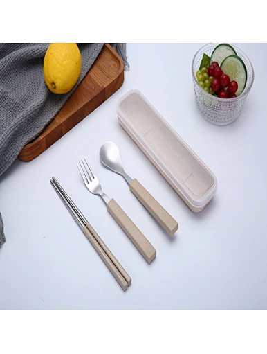 beige portable utensil set