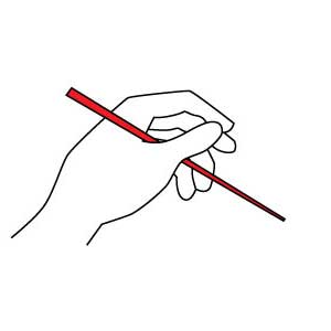how to hold chopsticks, using chopsticks left hand first step