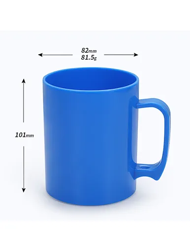 blue plastic mugs with handle
