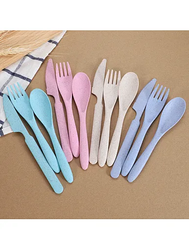 colorful wheat straw cutlery