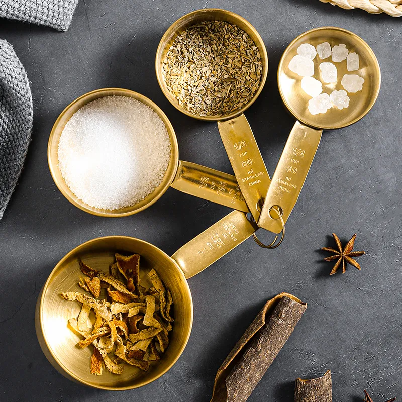 stainless steel gold measuring cups & spoons set