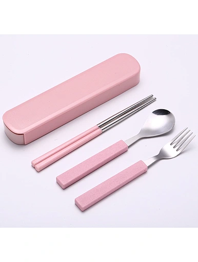 pink portable utensil set