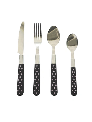 black plastic handle cutlery set