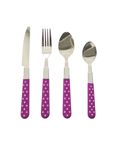 purple plastic handle cutlery set