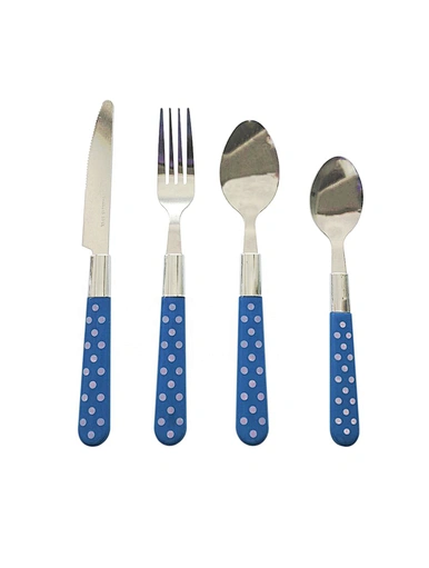 blue plastic handle cutlery set