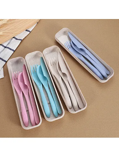 wheat straw cutlery set with case